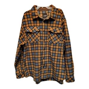 CQR Men's Thick Casual Plaid Shirt - Orange Black Grey - Size XXL